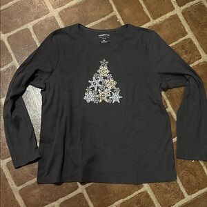 Croft & Barrow Charcoal Top with Snowflake Tree/Holiday Shirt